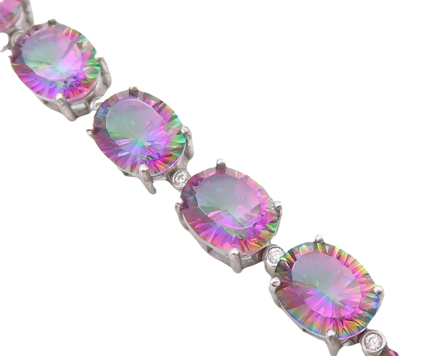 925 Sterling Silver Vintage Bracelet Oval Cut Mystic Topaz & CZ Links BT10752