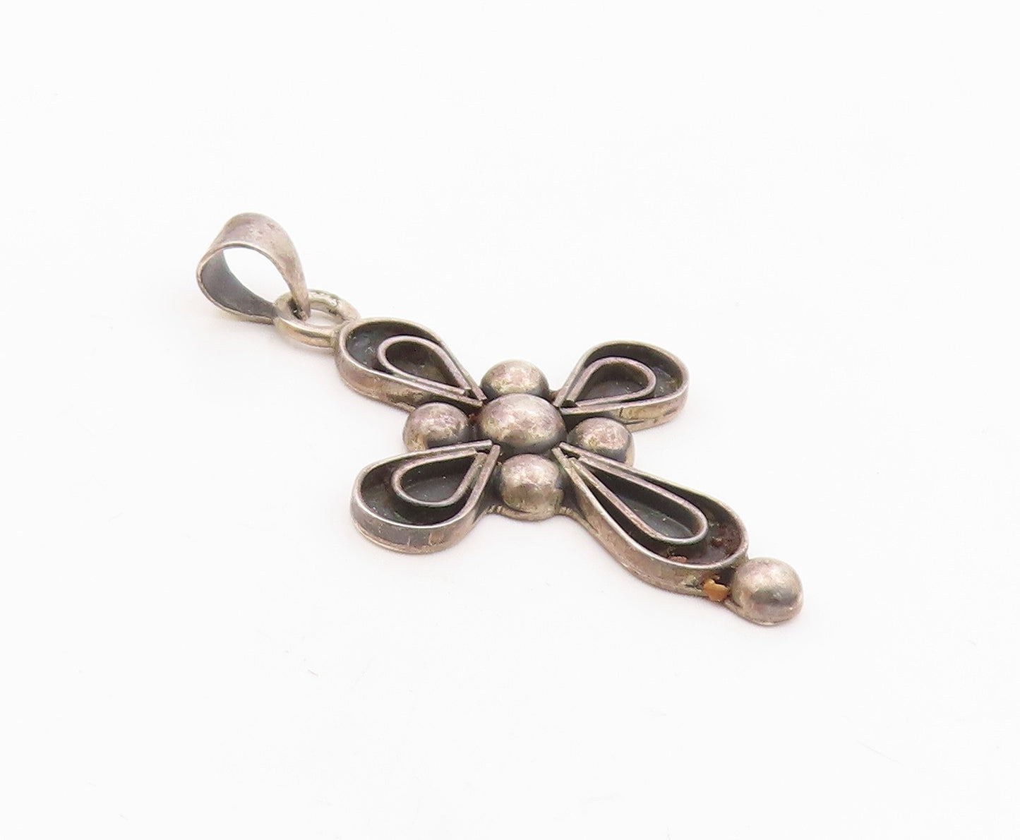 MEXICO 925 Sterling Silver  Vintage Oxidized Religious Cross Pendant  PT18787