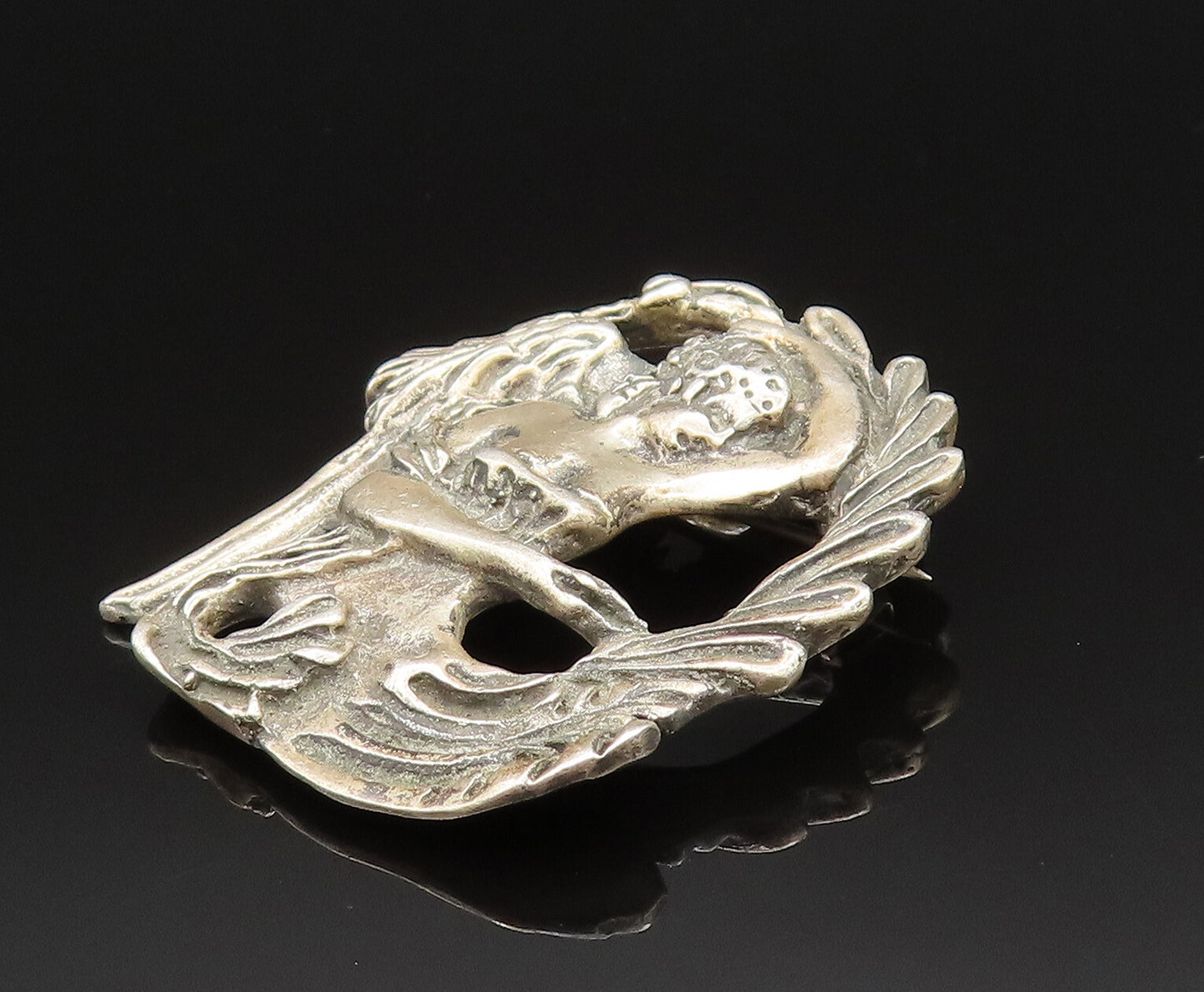 925 Sterling Silver  Vintage Antique Goddess Mermaid Brooch Pin  BP9627
