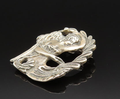 925 Sterling Silver  Vintage Antique Goddess Mermaid Brooch Pin  BP9627