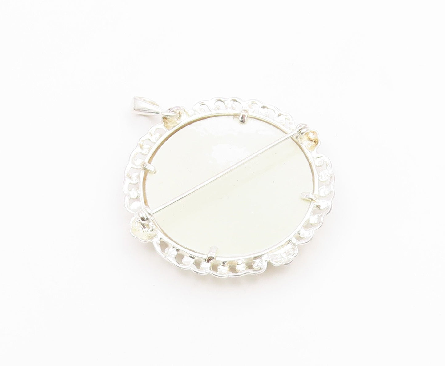925 Sterling Silver  Vintage Mother Of Pearl Rose Flower Art Brooch Pin BP8137