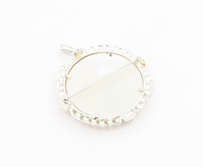 925 Sterling Silver  Vintage Mother Of Pearl Rose Flower Art Brooch Pin BP8137