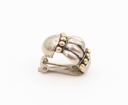 925 Sterling Silver Vintage Earrings Modernist Fluted Dome Clip On  EG14526