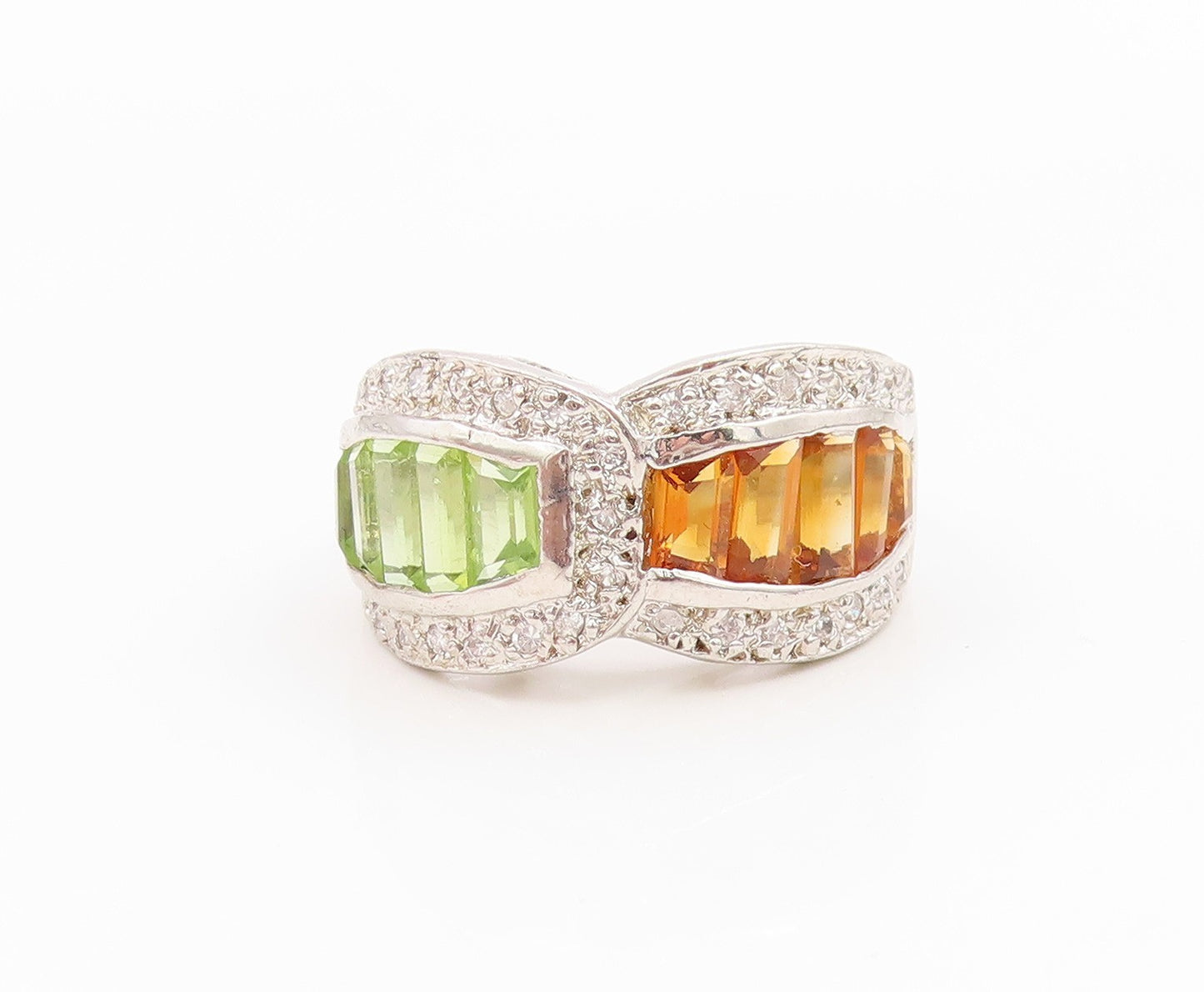925 Sterling Silver Vintage Ring Citrine & Peridot Statement Band  Sz 8  RG36045