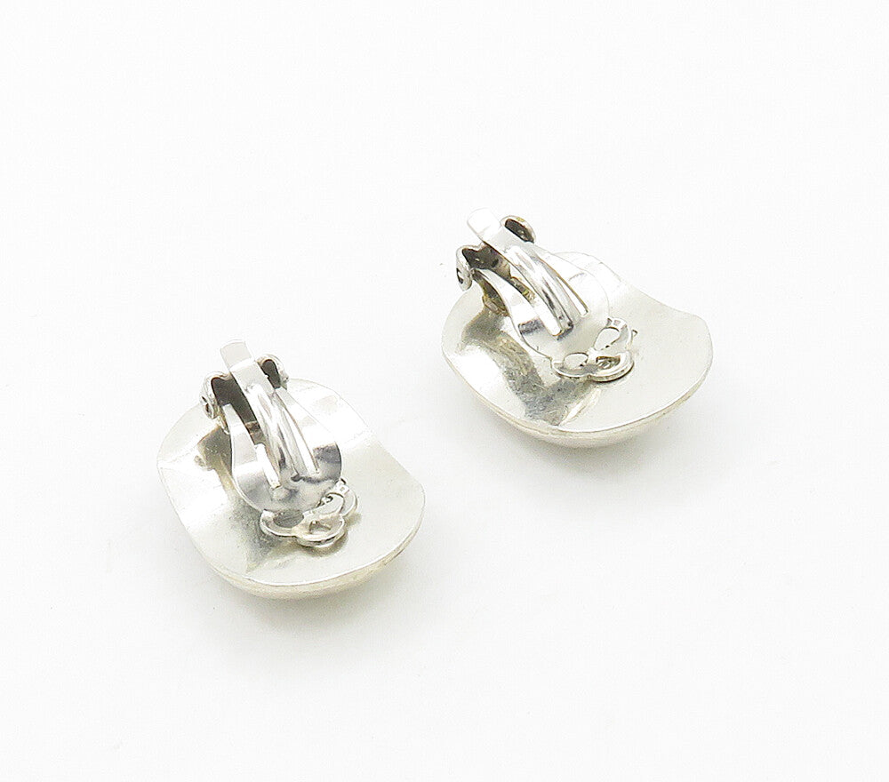 MEXICO 925 Sterling Silver  Vintage Shiny Smooth Non Pierce Earrings  EG8057