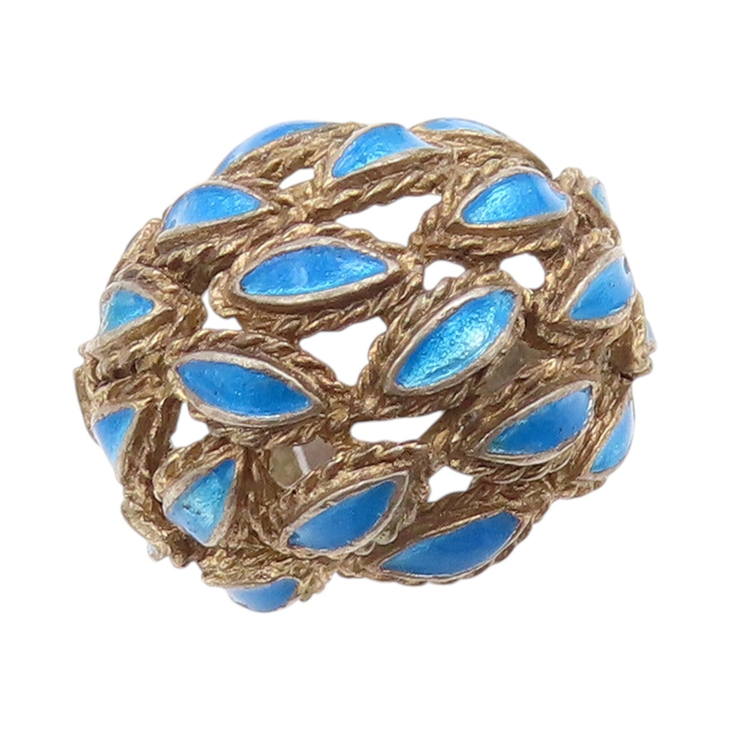 925 Sterling Silver Vintage Ring ESPO Domed Enameled Cutout Leaves Sz 8  RG31757