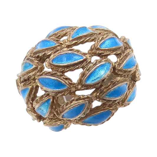925 Sterling Silver Vintage Ring ESPO Domed Enameled Cutout Leaves Sz 8  RG31757