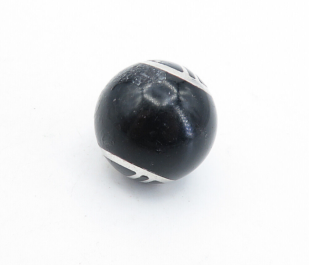 925 Sterling Silver  Vintage Black Onyx Sphere Patterned Drop Pendant  PT3433