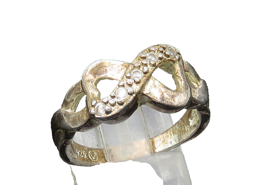 925 Sterling Silver Vintage Topaz Infinity Love Heart Band Ring Sz 9  RG20562