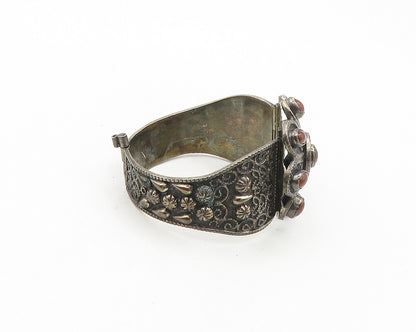 MIDDLE EAST 925 Sterling Silver Vintage Antique Carnelian Bangle Bracelet BT7243