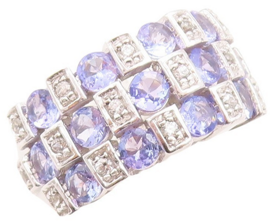 925 Sterling Silver Vintage Ring Square Box Tanzanite & Topaz Inlay Sz 7 RG30114