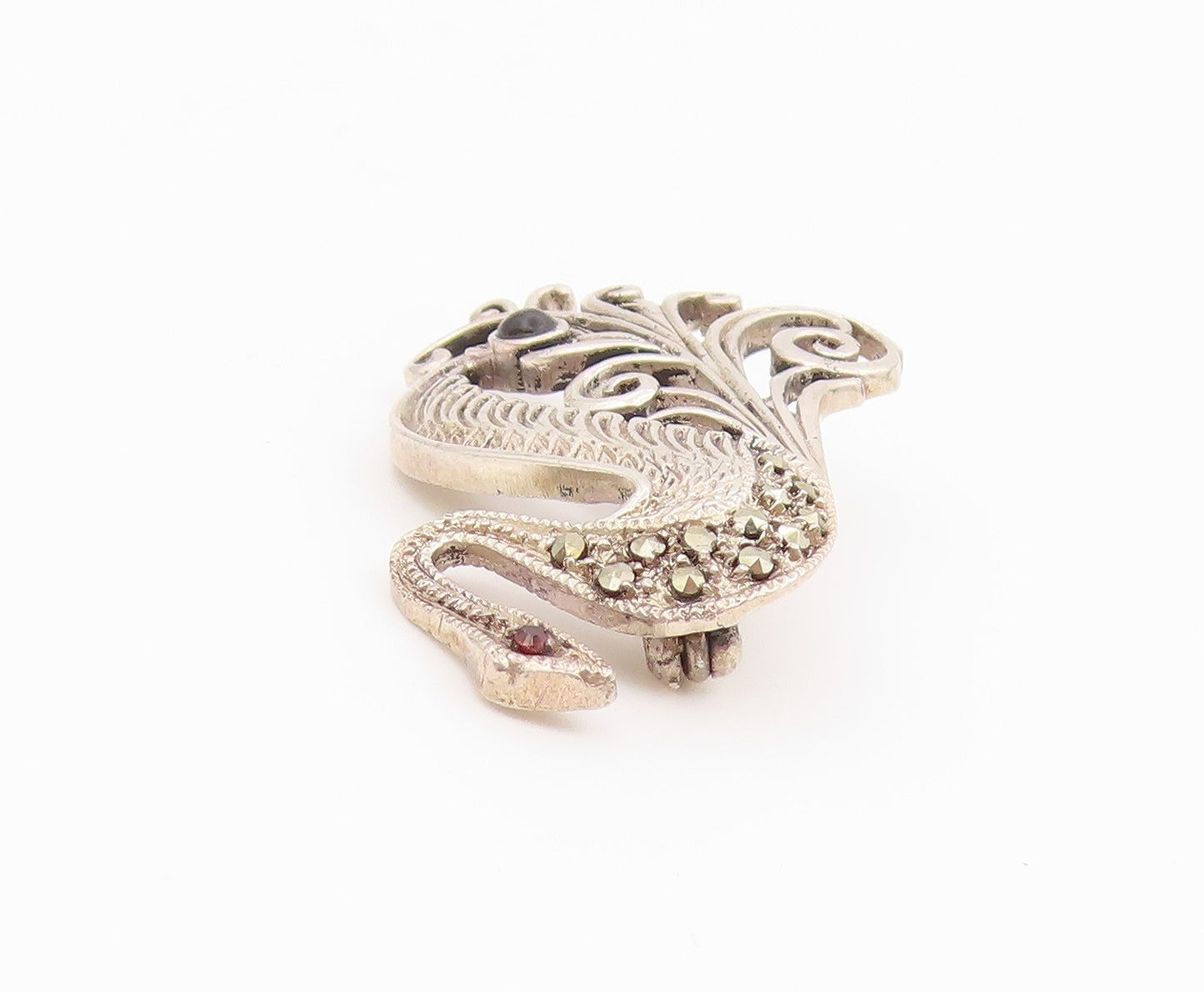925 Sterling Silver Vintage Brooch Pin Multi Gemstone Scrollwork Swan  BP12635