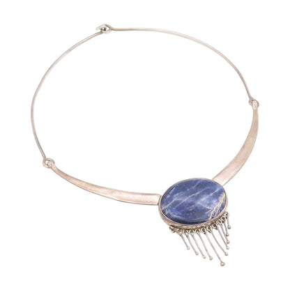 925 Sterling Silver Vintage Necklace TAXCO Cabochon Lapis Lazuli Choker  NE4754