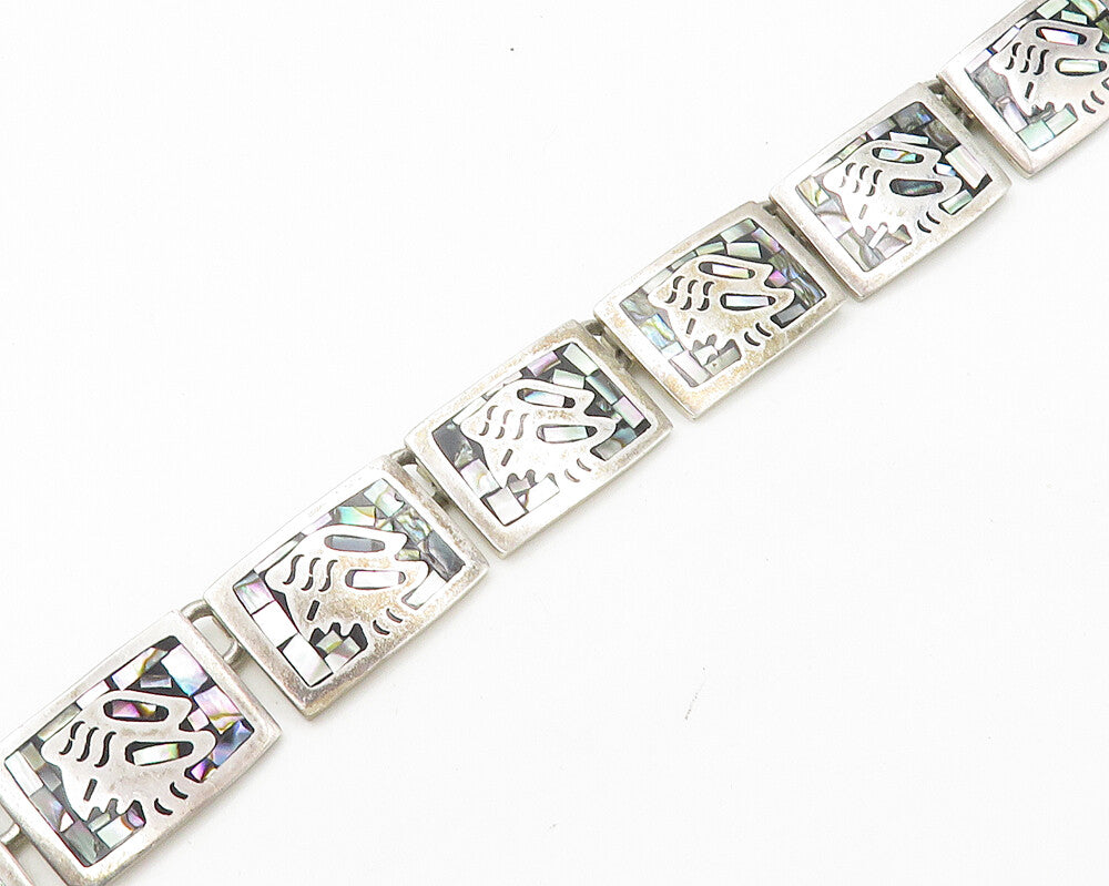 MEXICO 925 Sterling Silver  Vintage Abalone Mosaic Chain Necklace  NE2988