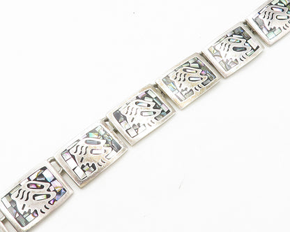 MEXICO 925 Sterling Silver  Vintage Abalone Mosaic Chain Necklace  NE2988