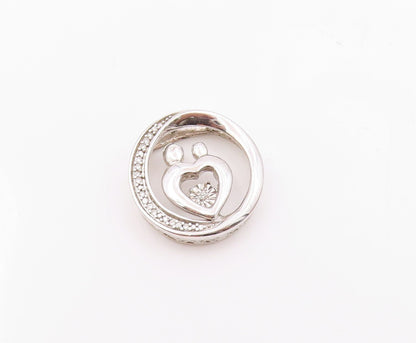 925 Sterling Silver  Vintage Genuine Diamonds Mom & Baby Love Pendant  PT18617