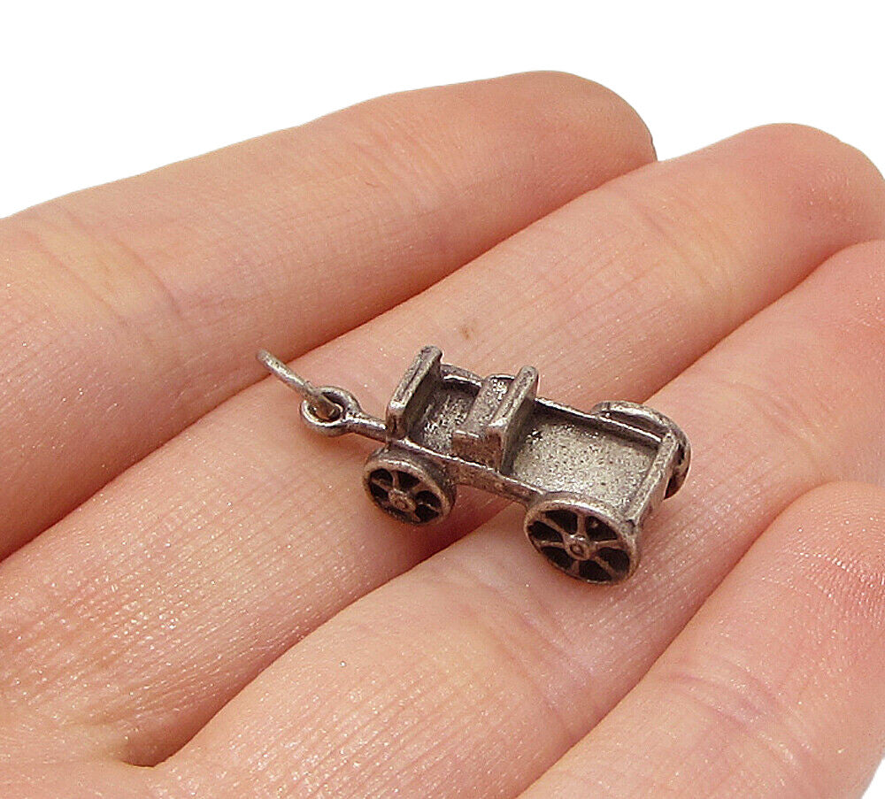 925 Sterling Silver  Vintage Field Car Charm Pendant  PT2290