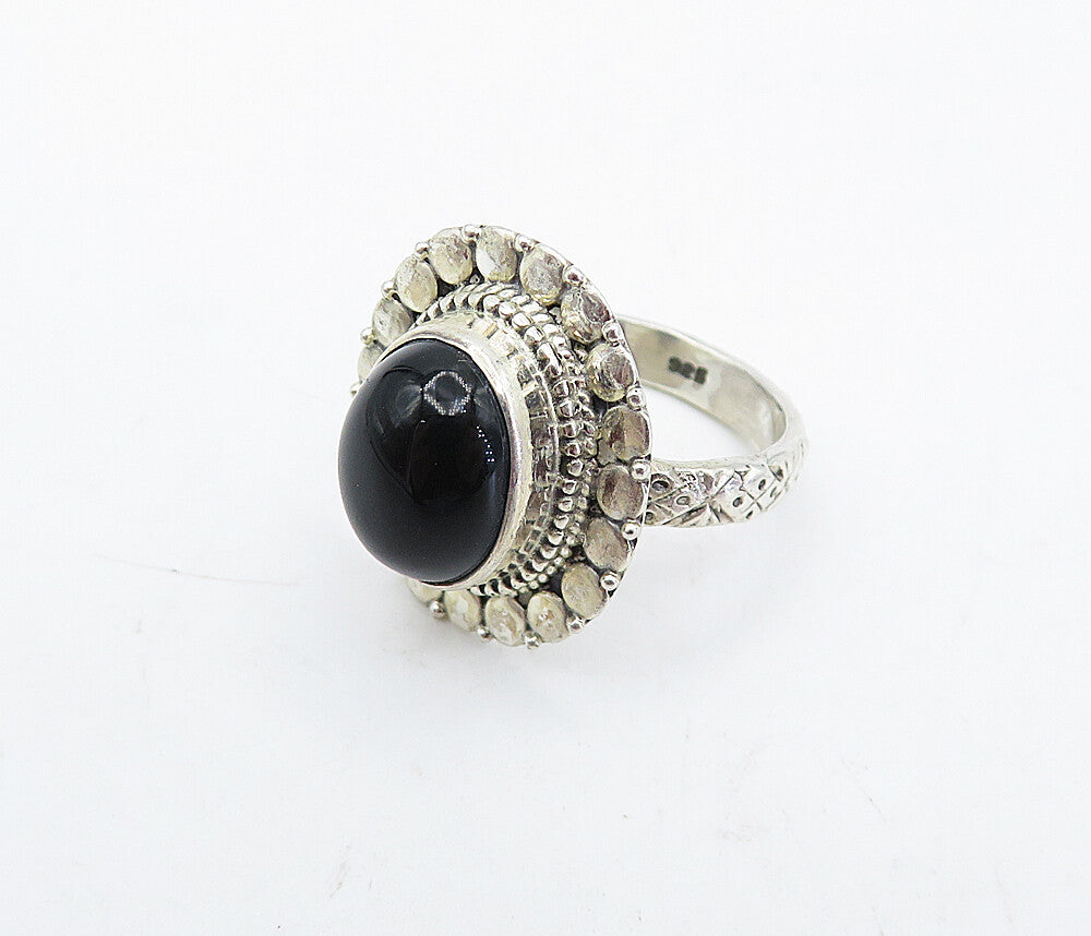 925 Sterling Silver  Vintage Cabochon Black Onyx Cocktail Ring Sz 5.5  RG4524