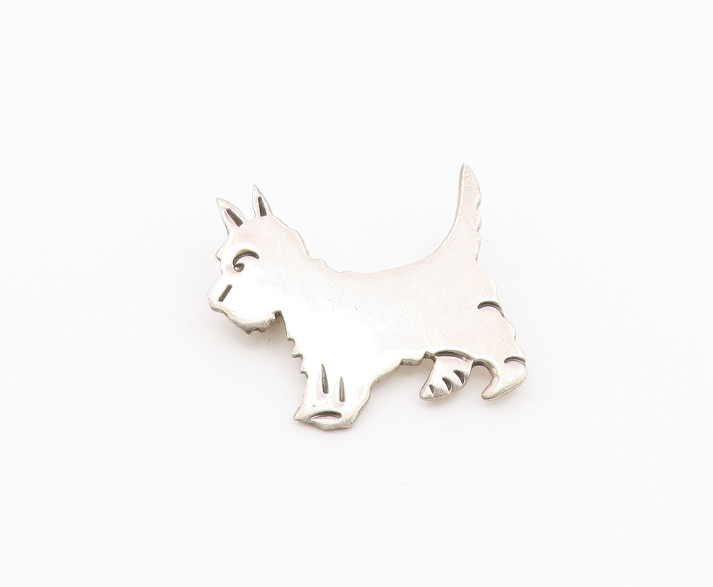 MEXICO 925 Sterling Silver  Vintage Shiny Terrier Dog Motif Brooch Pin  BP3378