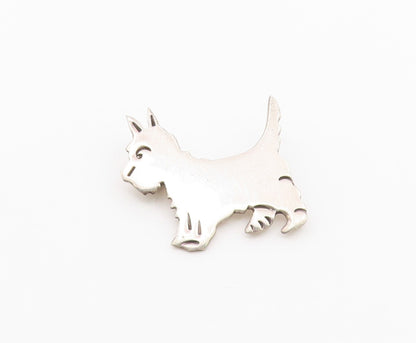 MEXICO 925 Sterling Silver  Vintage Shiny Terrier Dog Motif Brooch Pin  BP3378