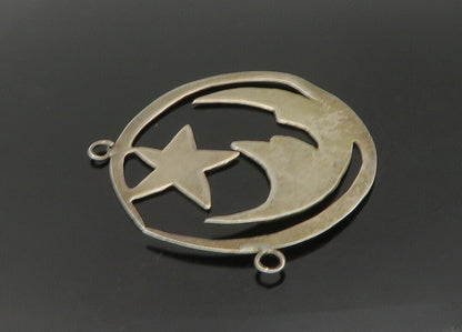 925 Sterling Silver  Vintage Crescent Moon Face & Star Pendant  PT18878