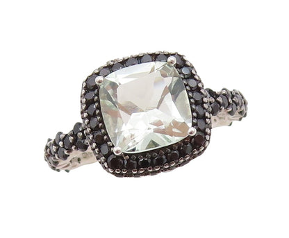 925 Sterling Silver Vintage Ring Square Green Amethyst Halo Spinel  Sz 7 RG30736