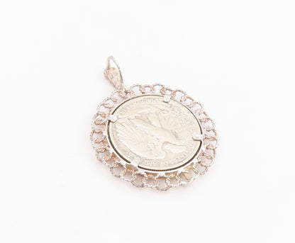 925 Sterling Silver Vintage Pendant American Eagle Lady Liberty Medal  PT25663