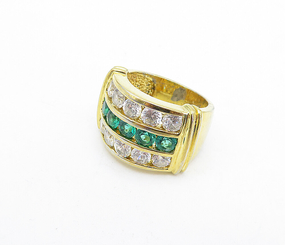 925 Sterling Silver  Topaz & Cubic Zirconia Gold Plated Band Ring Sz 5  RG5290