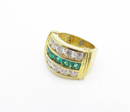 925 Sterling Silver  Topaz & Cubic Zirconia Gold Plated Band Ring Sz 5  RG5290