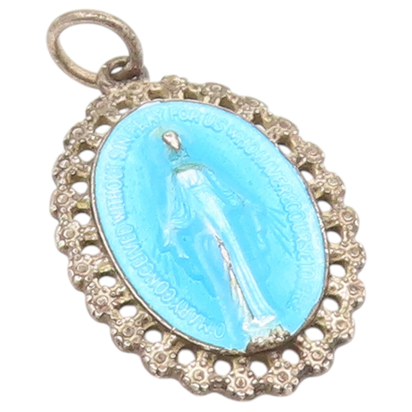 925 Sterling Silver Vintage Pendant Enamel Miraculous Medal Religious  PT26577
