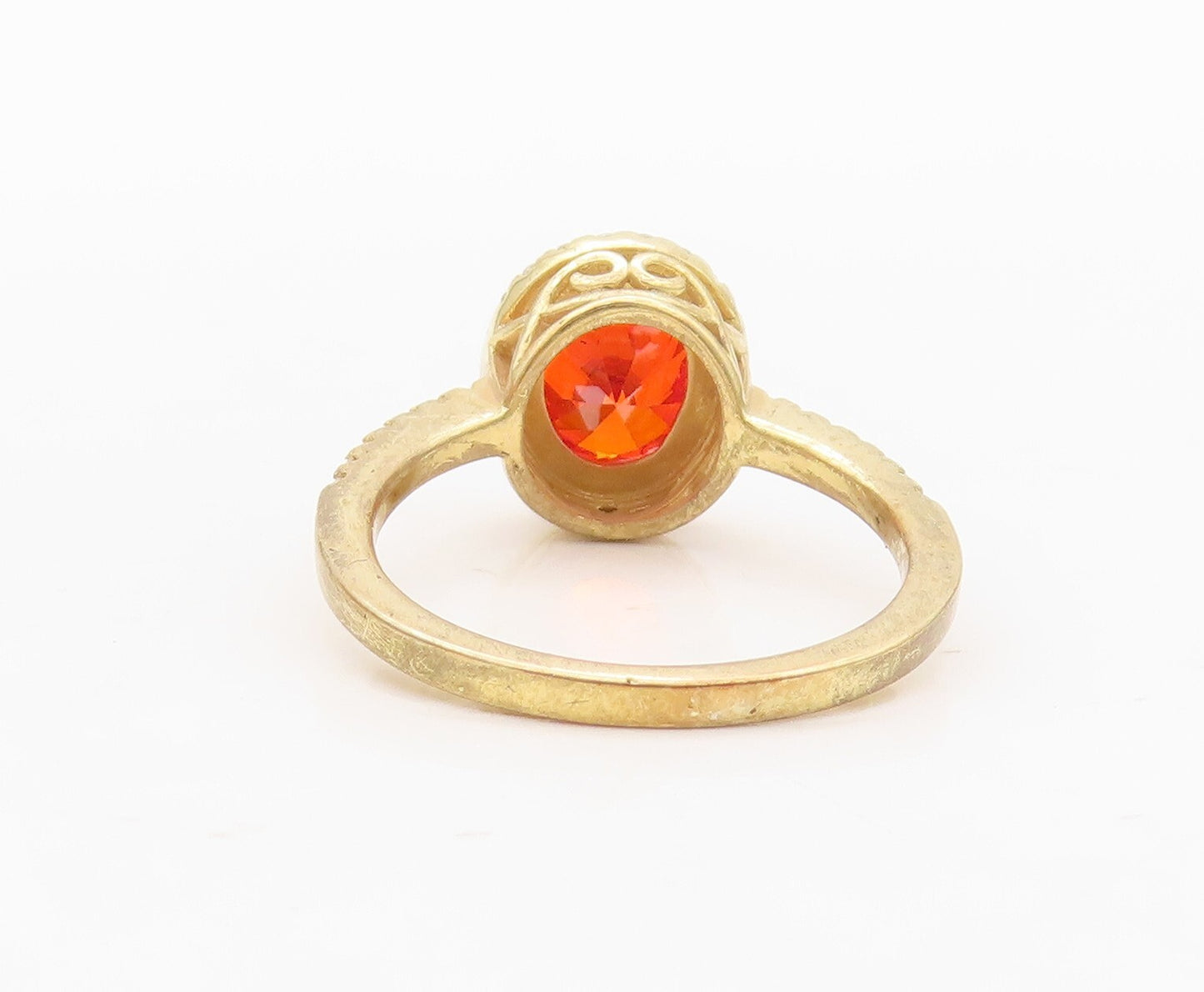 925 Sterling Silver Vintage Ring Gold Plated Orange & White CZ  Sz 7  RG30426