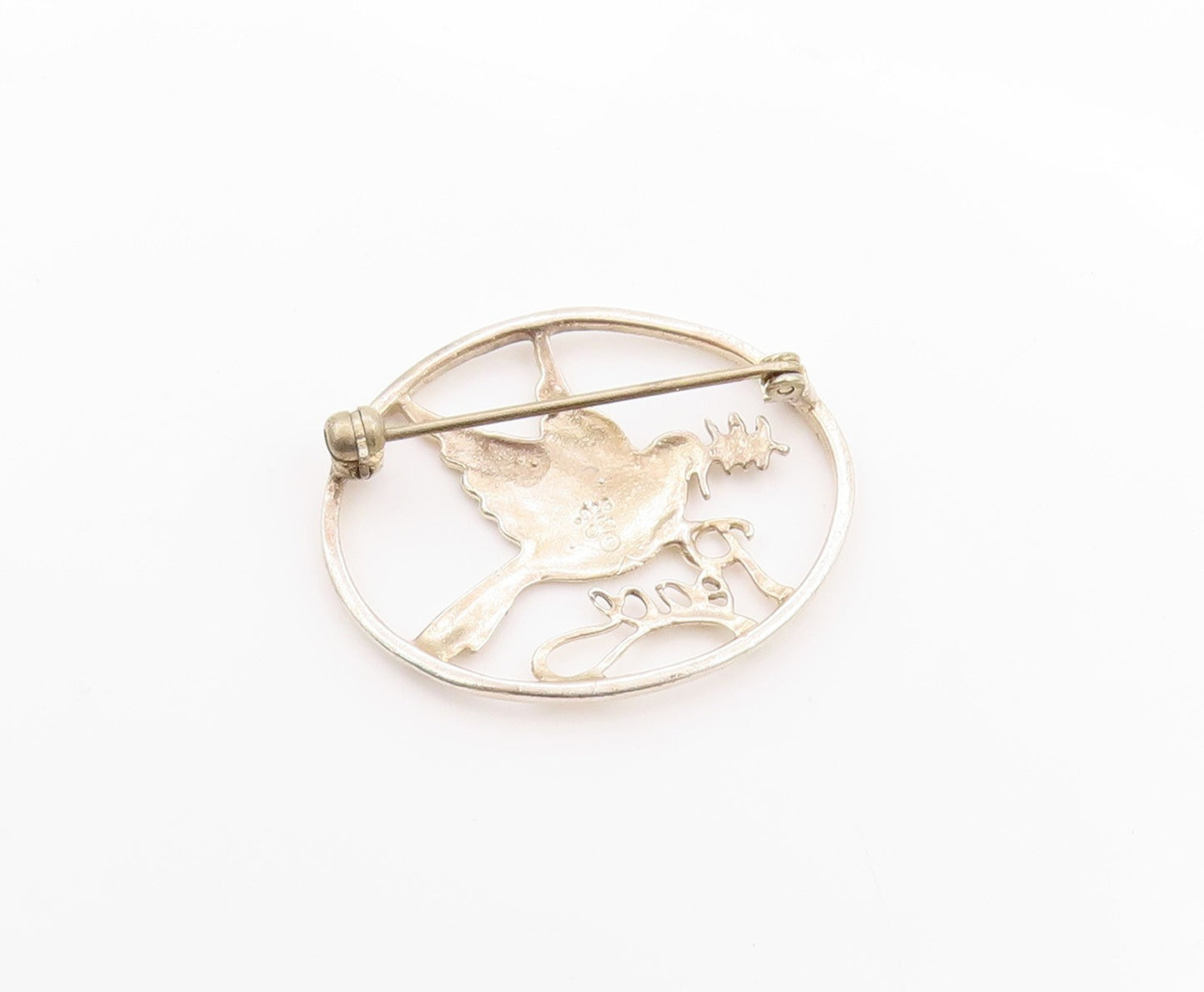 925 Sterling Silver Vintage Brooch Cutout Dove Of Peace  BP11648