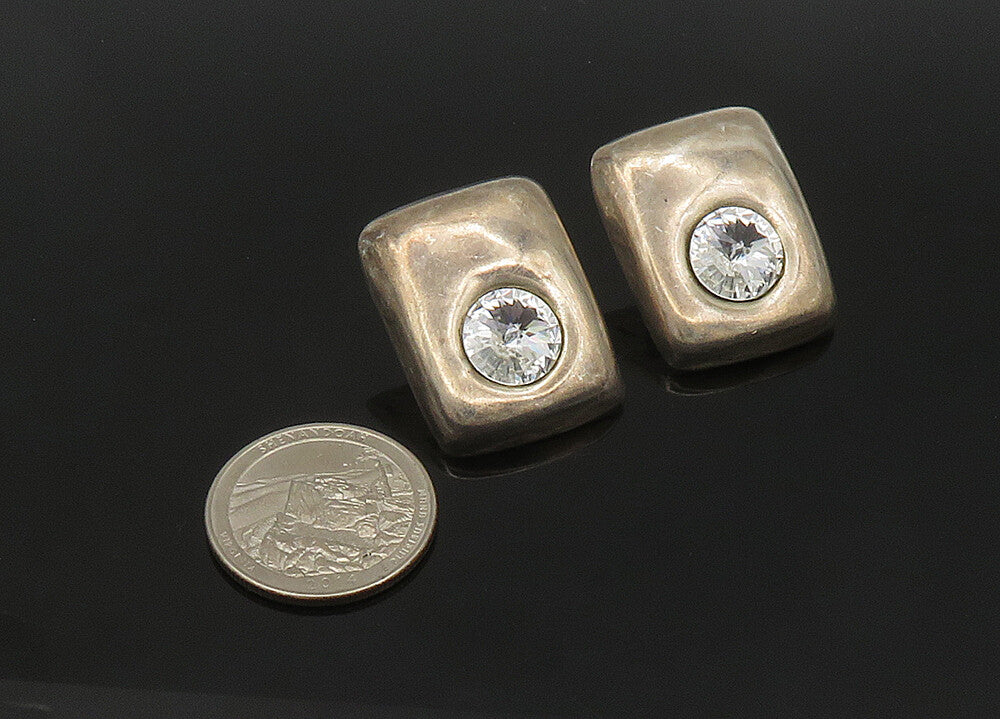 MEXICO 925 Sterling Silver Vintage Cubic Zirconia Square Drop Earrings EG10511