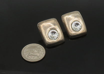 MEXICO 925 Sterling Silver Vintage Cubic Zirconia Square Drop Earrings EG10511