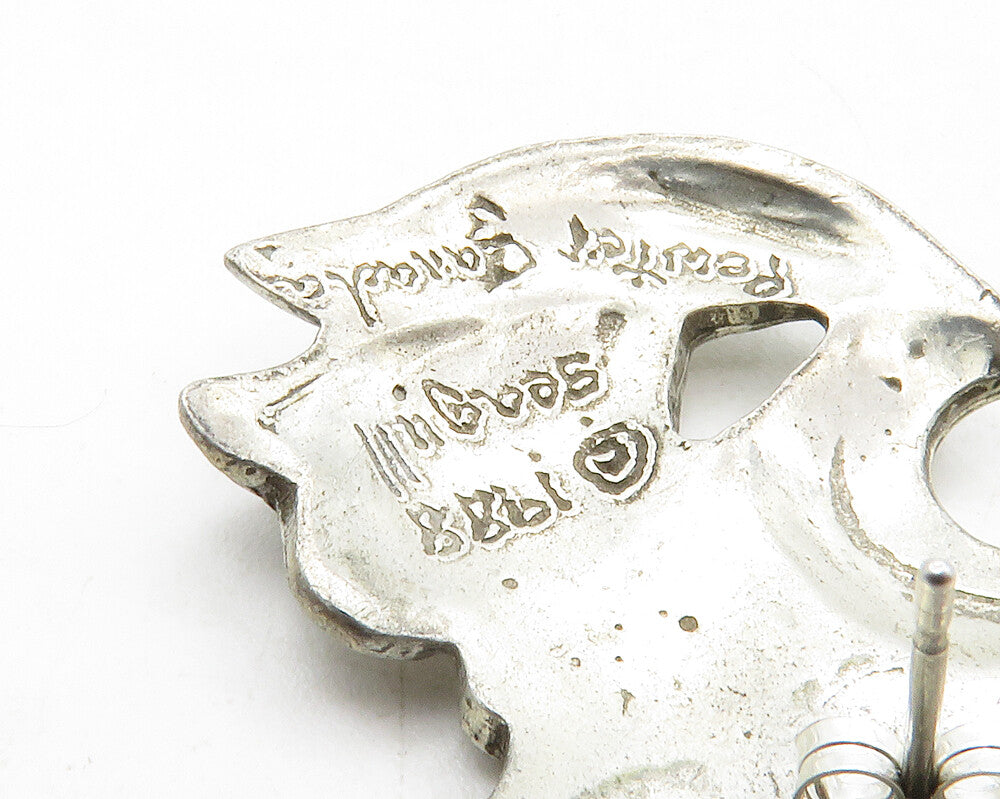 SEAGULL PEWTER 925 Sterling Silver  Vintage Floral Motif Drop Earrings  EG6590