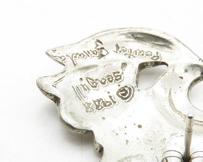 SEAGULL PEWTER 925 Sterling Silver  Vintage Floral Motif Drop Earrings  EG6590