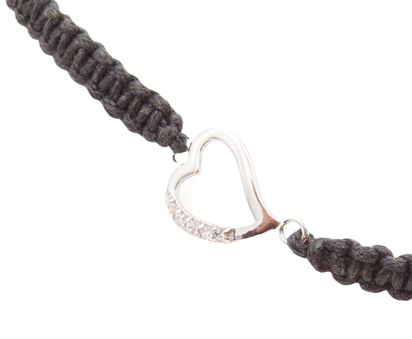 925 Silver  Cubic Zirconia Love Heart Adjustable Friendship Bracelet  BT1019
