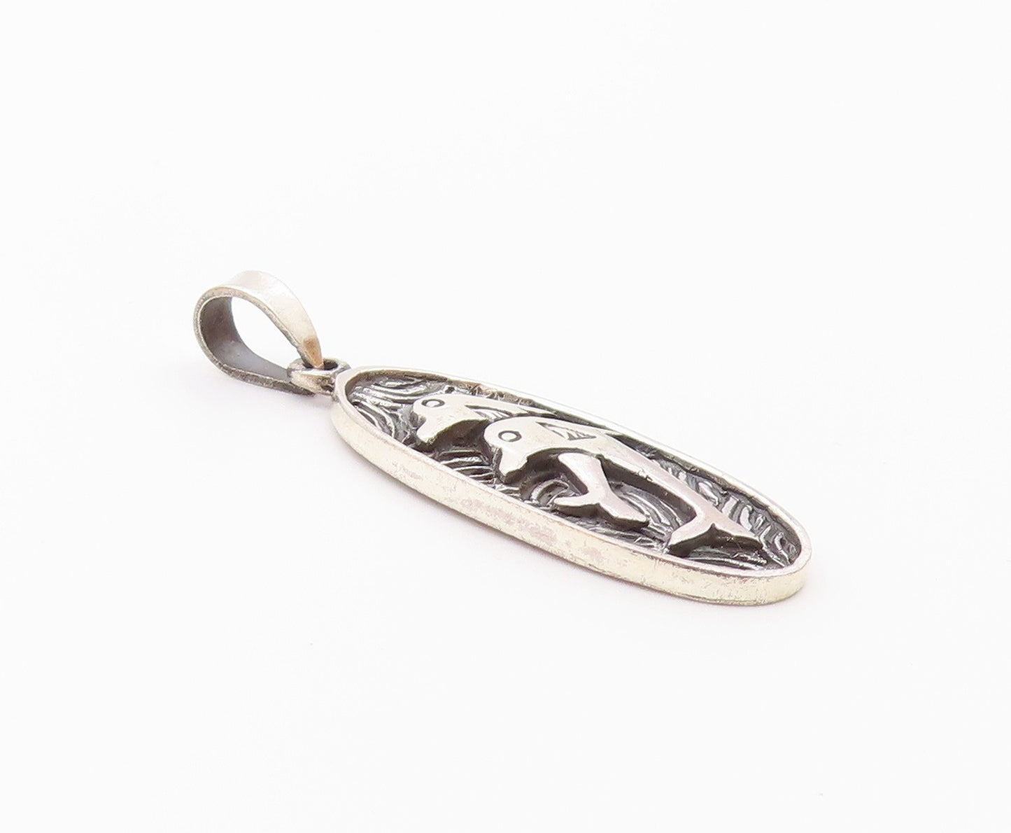 925 Sterling Silver  Vintage Double Coiled Dolphins Drop Pendant  PT20218