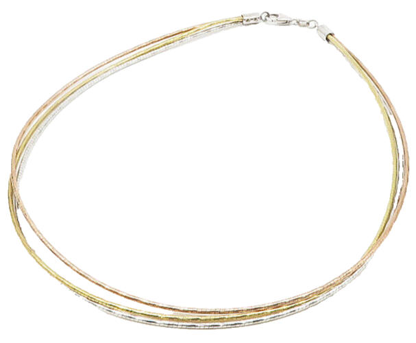 925 Sterling Silver Shiny Three Tone Multi Strand Collar Necklace NE3205