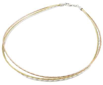 925 Sterling Silver Shiny Three Tone Multi Strand Collar Necklace NE3205