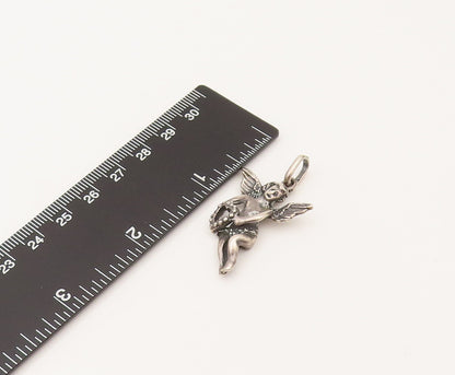 925 Sterling Silver Vintage Flying Fairy With Heart Pendant PT21979
