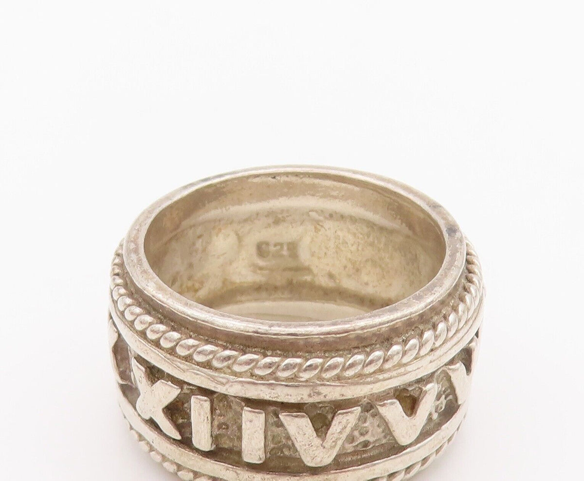 925 Sterling Silver Vintage Ring Solid All Around Roman Numeral  Sz 8 RG28400