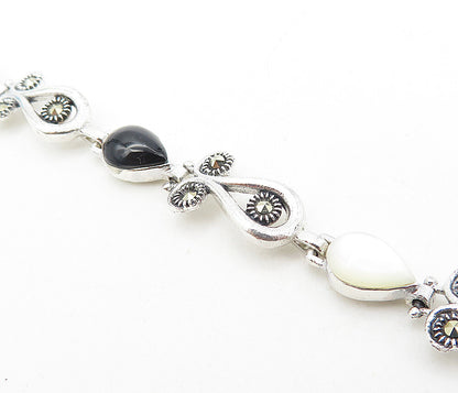 925 Sterling Silver MOP Turquoise Onyx & Carnelian Chain Bracelet  BT3643