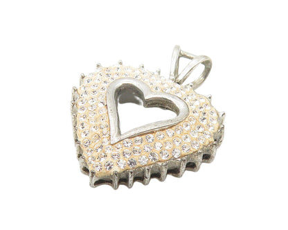 925 Sterling Silver  Vintage Cubic Zirconia Open Love Heart Pendant  PT9423