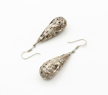 925 Sterling Silver  Vintage Diamond Cut Floral Swirl Dangle Earrings  EG7821