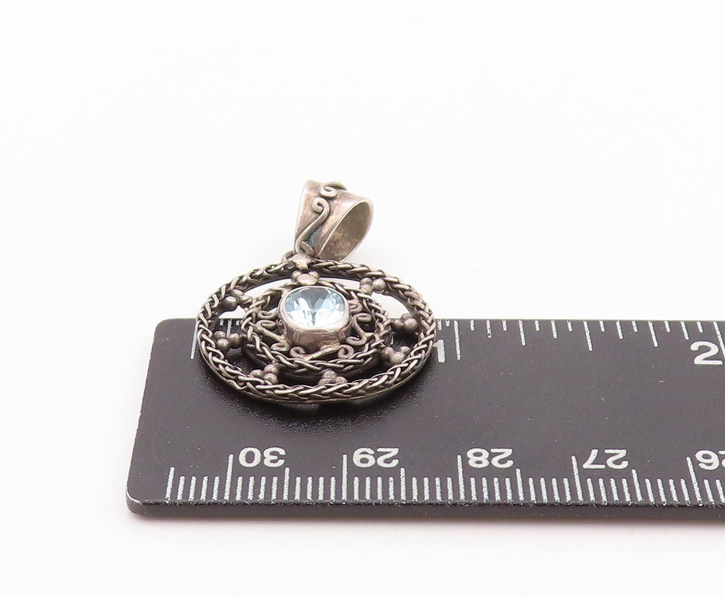 925 Sterling Silver Vintage Pendant Oval Cut Topaz Halo Cutout Design  PT24005