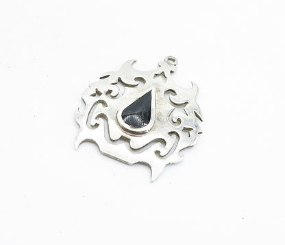 MEXICO 925 Sterling Silver  Vintage Black Onyx Swirl Cutout Pendant  PT5356