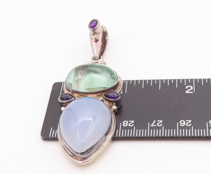 925 Sterling Silver Vintage Pendant SAJEN Large Cabochon Gemstones  PT24465