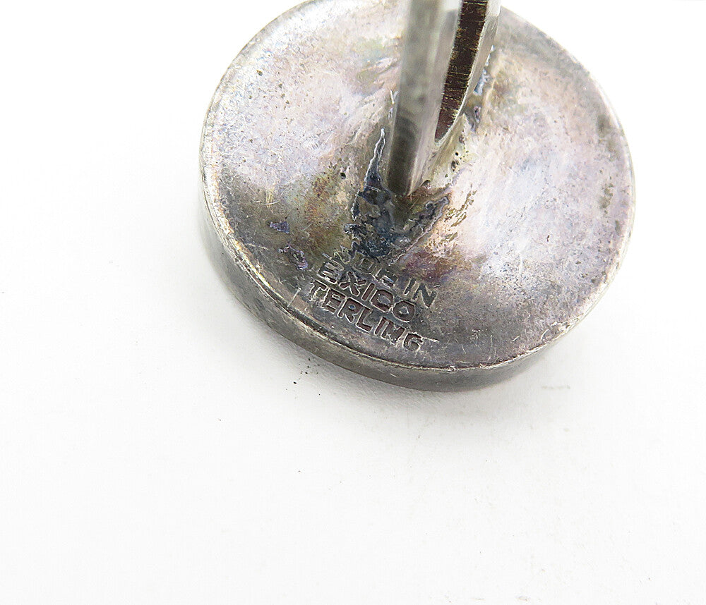 MEXICO 925 Sterling Silver  Vintage Dark Tone Concave Round Cuff Links  TR1336