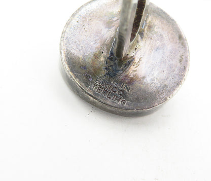 MEXICO 925 Sterling Silver  Vintage Dark Tone Concave Round Cuff Links  TR1336